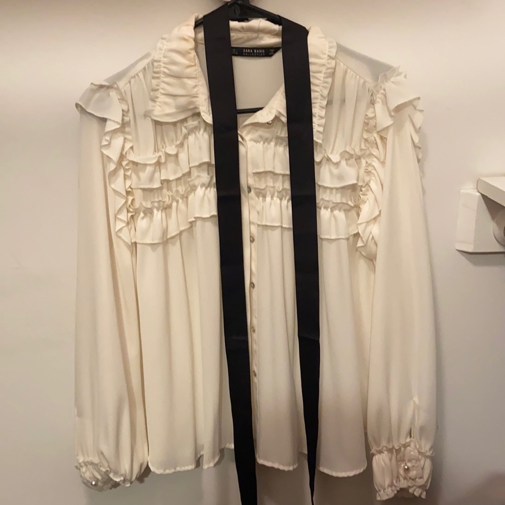 Zara Ruffle Shirt with Black bow Tie